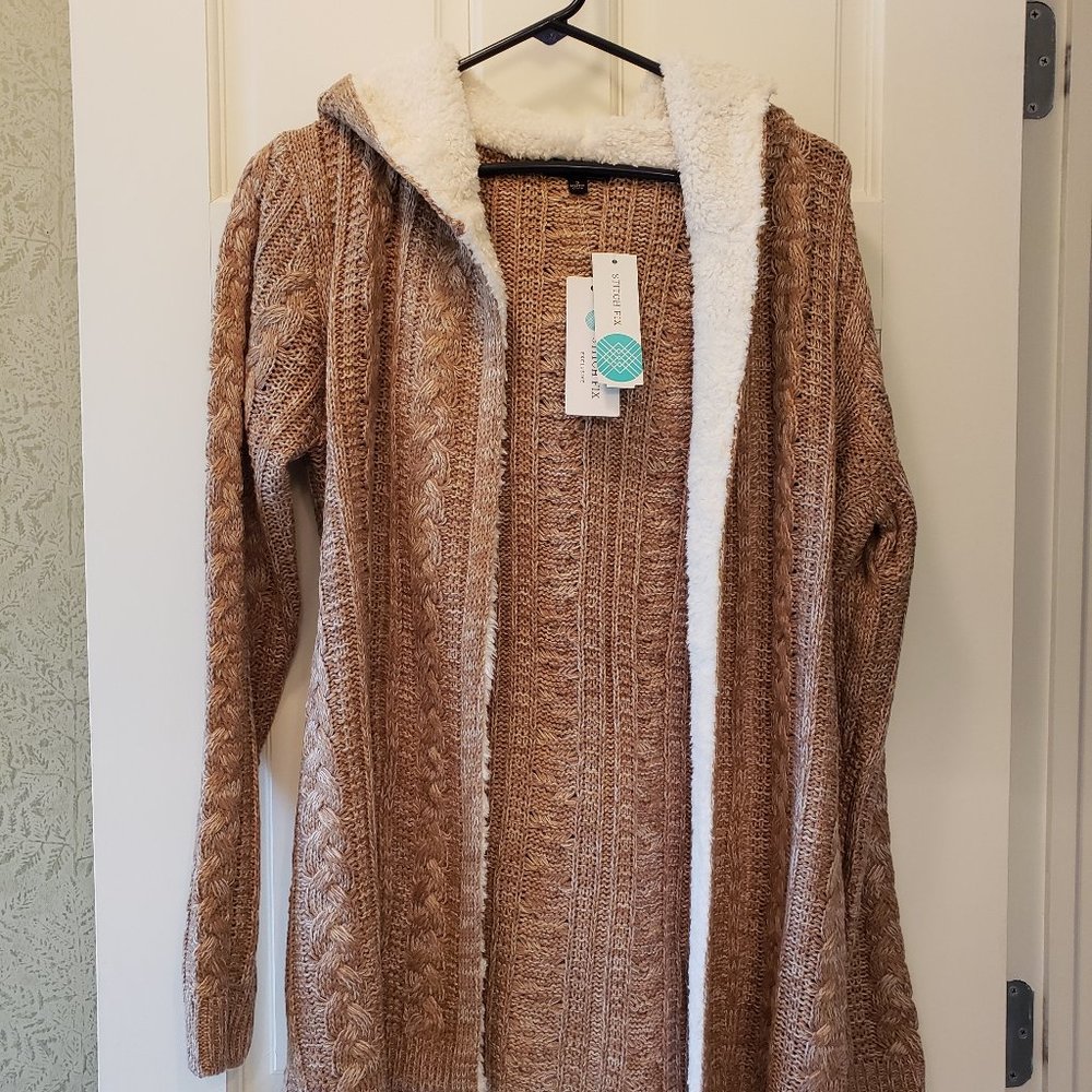 LETY & ME Helsa Sherpa Trim Cardigan